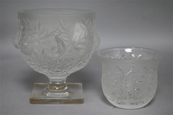 A Lalique footed glass vase and a bowl